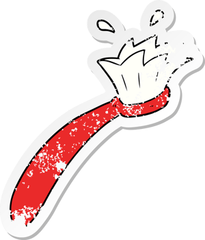 distressed sticker of a cartoon tooth brush png
