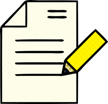 comic book style cartoon of a of writing a document png