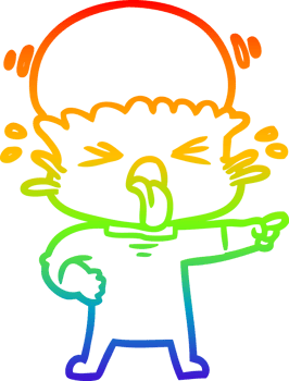 rainbow gradient line drawing of a disgusted cartoon alien png