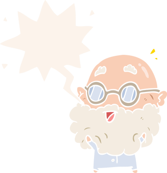 cute cartoon surprised old man with speech bubble in retro style png