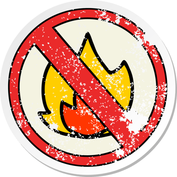 distressed sticker of a cute cartoon no fire allowed sign png
