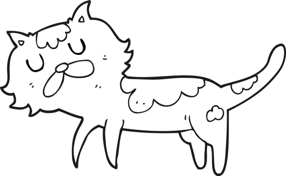 black and white cartoon cat png