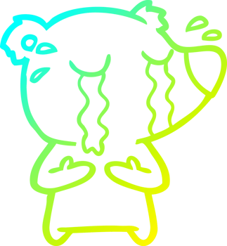 cold gradient line drawing of a cartoon crying bear png