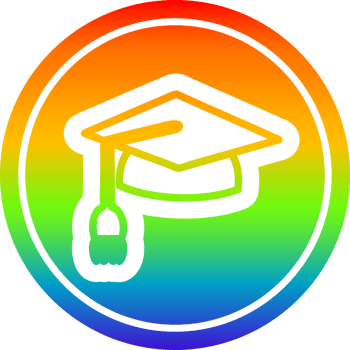 graduation cap circular icon with rainbow gradient finish png