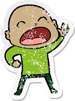 distressed sticker of a cartoon shouting bald man png