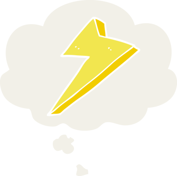 cartoon lightning with thought bubble in retro style png