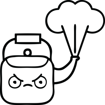 line drawing cartoon of a steaming kettle png
