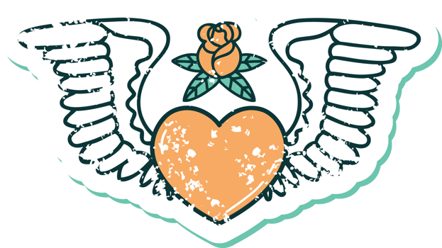 iconic distressed sticker tattoo style image of a heart with wings png