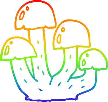 rainbow gradient line drawing of a cartoon mushroom png
