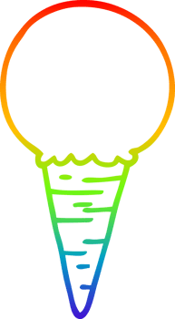 rainbow gradient line drawing of a cartoon ice cream cone png