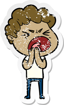 distressed sticker of a cartoon furious man png
