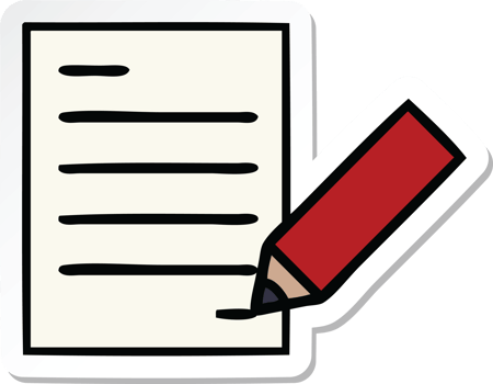 sticker of a cute cartoon of writing a document png