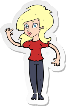 sticker of a cartoon pretty woman waving png