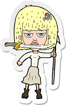 sticker of a cartoon woman with knife and harpoon png