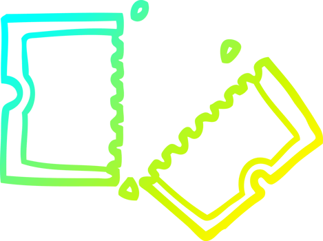 cold gradient line drawing of a cartoon movie ticket png
