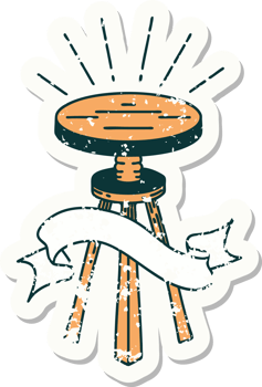 worn old sticker of a tattoo style wooden stool png