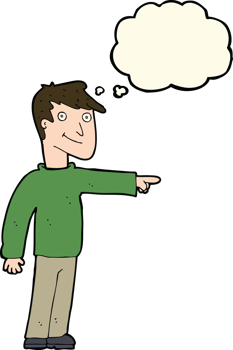 cartoon man pointing with thought bubble png
