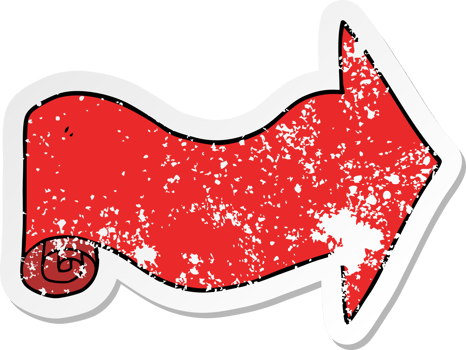 distressed sticker of a cartoon pointing arrow png