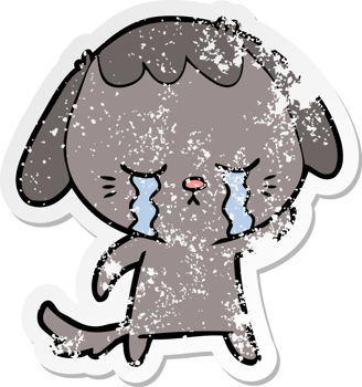 distressed sticker of a cartoon crying dog png