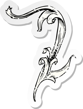 retro distressed sticker of a traditional hand drawn floral swirl png