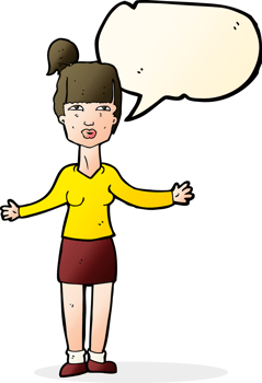 cartoon woman shrugging shoulders with speech bubble png
