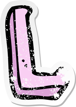 retro distressed sticker of a cartoon letter L drawing png