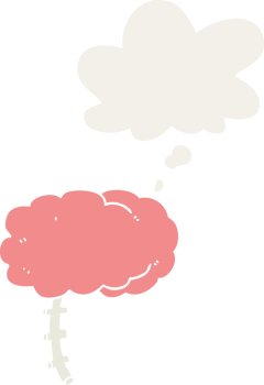 cartoon brain with thought bubble in retro style png
