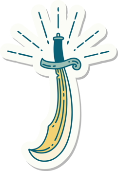 sticker of a tattoo style scimitar sword png