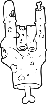 black and white cartoon zombie hand png