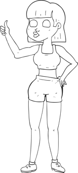 black and white cartoon gym woman png