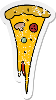 hand drawn distressed sticker cartoon doodle of a slice of pizza png
