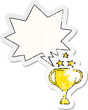 cartoon sports trophy with speech bubble distressed distressed old sticker png