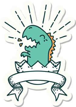 sticker of a tattoo style hatching dinosaur png
