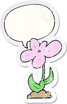cartoon flower with speech bubble distressed distressed old sticker png