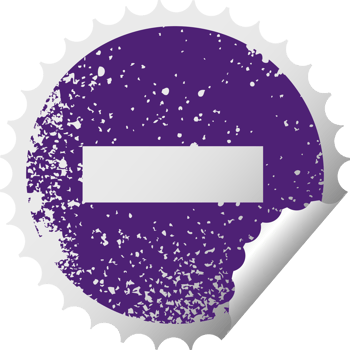 distressed circular peeling sticker symbol of a minus symbol png