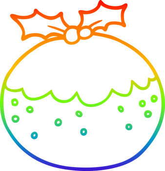 rainbow gradient line drawing of a cartoon christmas pudding png