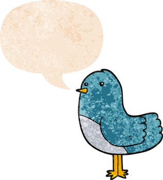 cartoon bird with speech bubble in grunge distressed retro textured style png