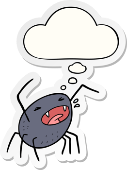 cartoon spider with thought bubble as a printed sticker png