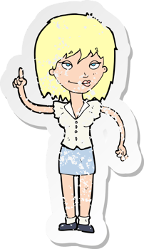 retro distressed sticker of a cartoon woman with idea drawing png