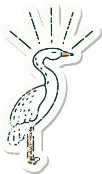 worn old sticker of a tattoo style standing stork png