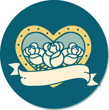 sticker of tattoo in traditional style of a heart and banner with flowers png