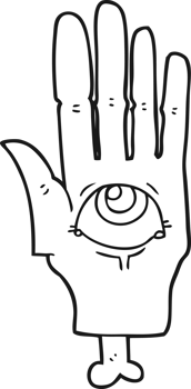black and white cartoon spooky eye hand png