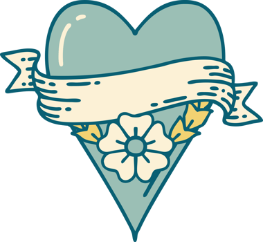 iconic tattoo style image of a heart flower and banner png