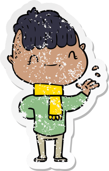 distressed sticker of a cartoon friendly boy png