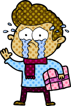 cartoon crying man with present png