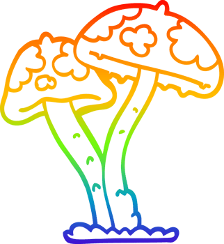 rainbow gradient line drawing of a cartoon mushroom png