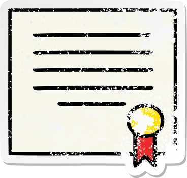 distressed sticker of a cute cartoon work diploma png