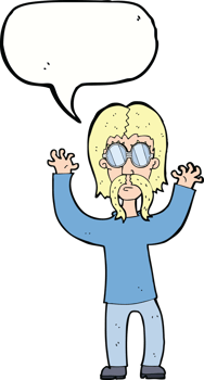 cartoon hippie man waving arms with speech bubble png