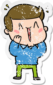 distressed sticker of a cartoon excited man png