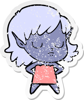 distressed sticker of a cartoon elf girl png